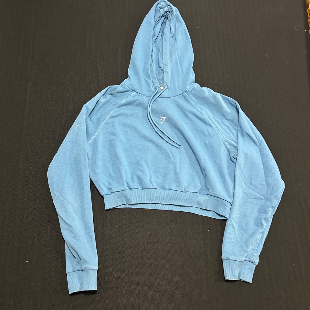 Gymshark Womens Training Cropped Hoodie Blue Medium Raglan Sleeve Pullover